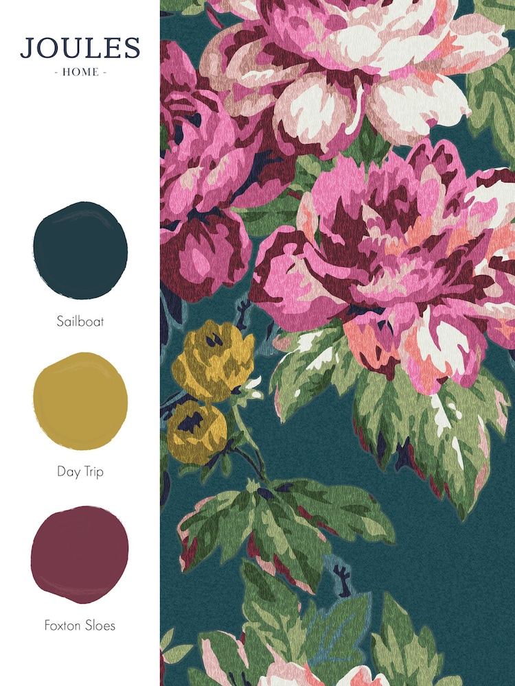 Joules Peacock Blue Invite Floral 10M Wallpaper - Image 3 of 3