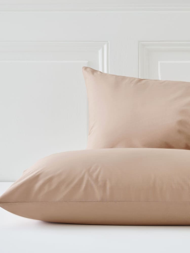 Set of 2 Natural Beige Cotton Rich Pillowcases - Image 2 of 2