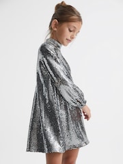 Reiss Silver Ariana Senior Sequin Short Skater Dress - Image 1 of 9