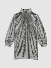Reiss Silver Ariana Senior Sequin Short Skater Dress - Image 2 of 9
