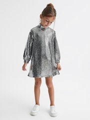 Reiss Silver Ariana Senior Sequin Short Skater Dress - Image 3 of 9