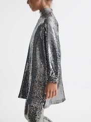Reiss Silver Ariana Senior Sequin Short Skater Dress - Image 4 of 9