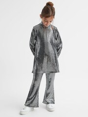 Reiss Silver Ariana Senior Sequin Short Skater Dress - Image 8 of 9