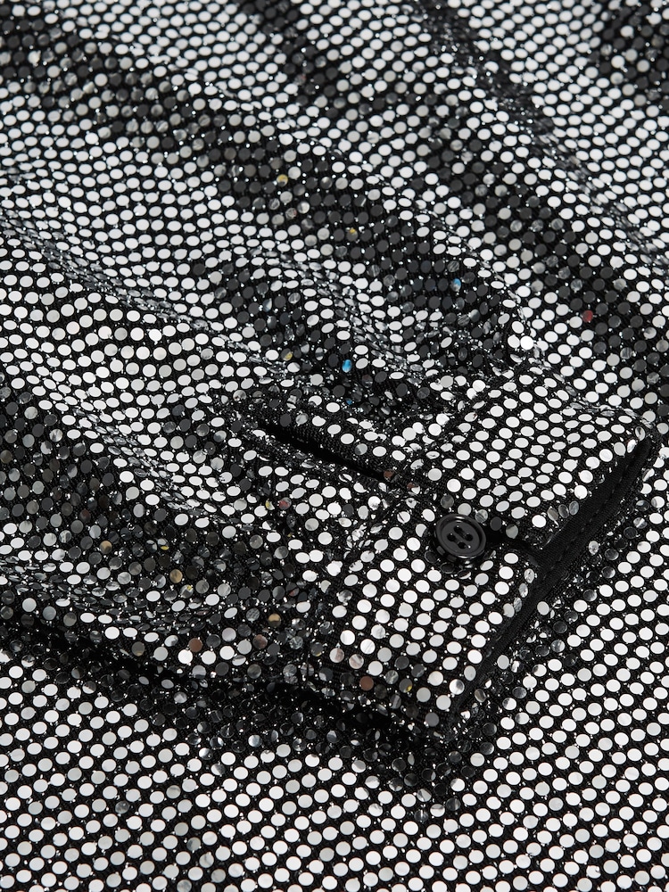 Reiss Silver Ariana Senior Sequin Short Skater Dress - Image 9 of 9