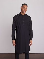 Black Regular Fit 100% Cotton Round Neck Kurta - Image 1 of 9