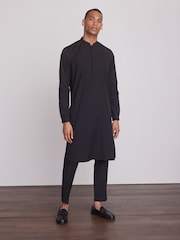 Black Regular Fit 100% Cotton Round Neck Kurta - Image 2 of 9