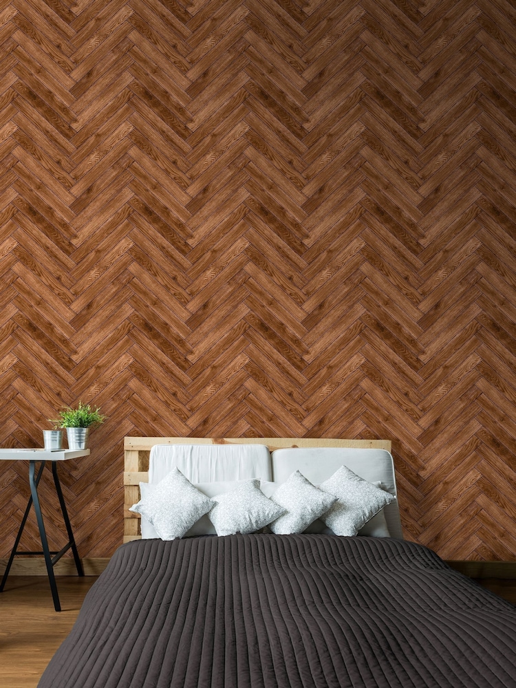 Hoopla Walls Walnut Parquet Wallpaper - Image 1 of 2