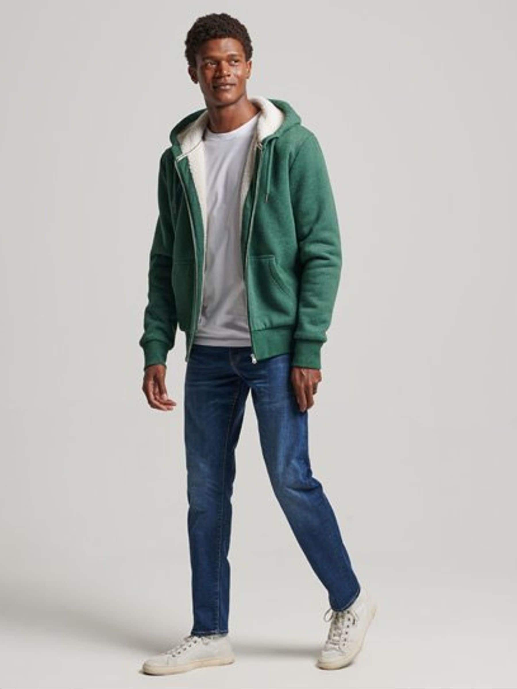Buy Superdry Dark Green Essential Borg Lined Zip Hoodie from Next Luxembourg