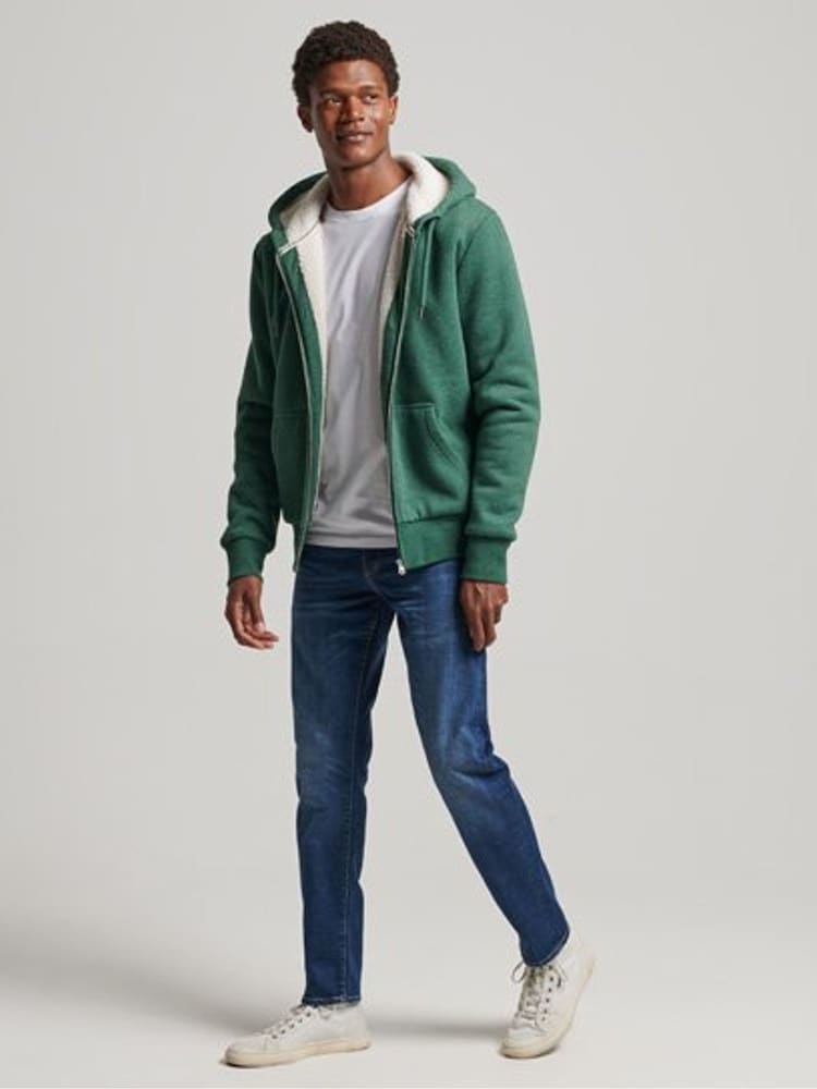 Темно-зеленый - Худи на молнии с подкладкой из искусственного меха Superdry Essential - Изображение 1 из 5