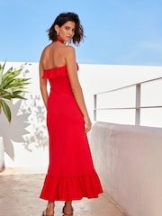 Red Ruffle Halter Neck Dress - Image 3 of 5