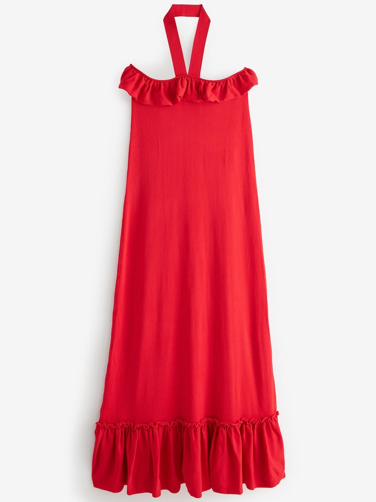 Red Ruffle Halter Neck Dress - Image 5 of 5