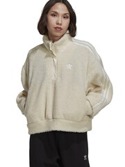 adidas Originals White Adicolor Classic Borg Half Zip Fleece Sweatshirt - Image 1 of 6