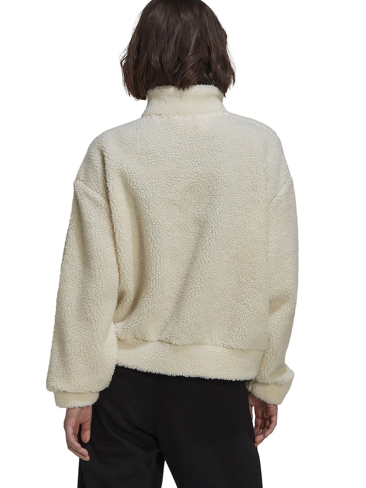 adidas Originals White Adicolor Classic Borg Half Zip Fleece Sweatshirt - Image 2 of 6
