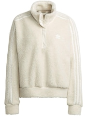 adidas Originals White Adicolor Classic Borg Half Zip Fleece Sweatshirt - Image 6 of 6