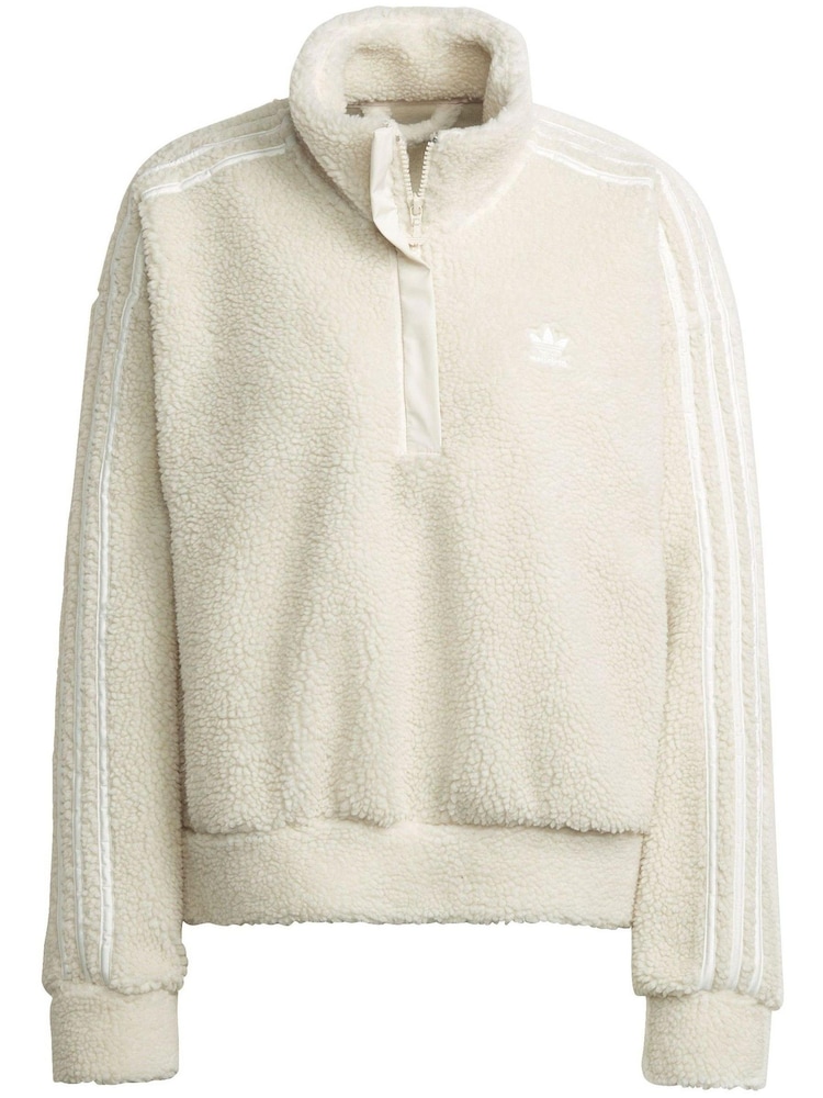 adidas Originals White Adicolor Classic Borg Half Zip Fleece Sweatshirt - Image 6 of 6