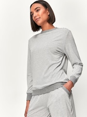Anya Madsen Grey Stripe Loungewear Top - Image 1 of 3