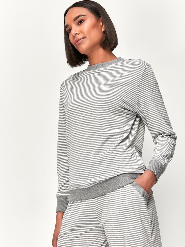 Anya Madsen Grey Stripe Loungewear Top - Image 1 of 3 Anya Madsen Grey Stripe Loungewear Top - Image 1 of 3