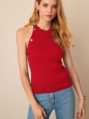 Rot - Neckholder-Stricktop mit Zierköpfen - Bild 1 von 6