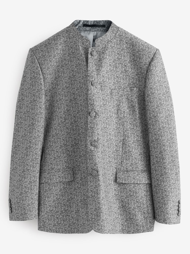 Silver Slim Nehru Collar Suit Jacket - Image 1 of 5