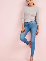 Mid Blue Bling Pocket Next Lift, Slim And Shape Skinny Jeans - Image 1 of 6