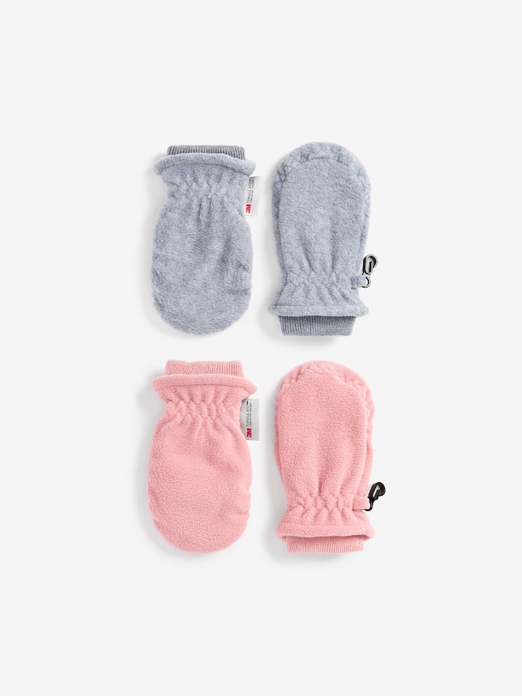 Pink/Grey Thermal Fleece Mitts 2 Pack (3mths-6yrs) - Image 1 of 3