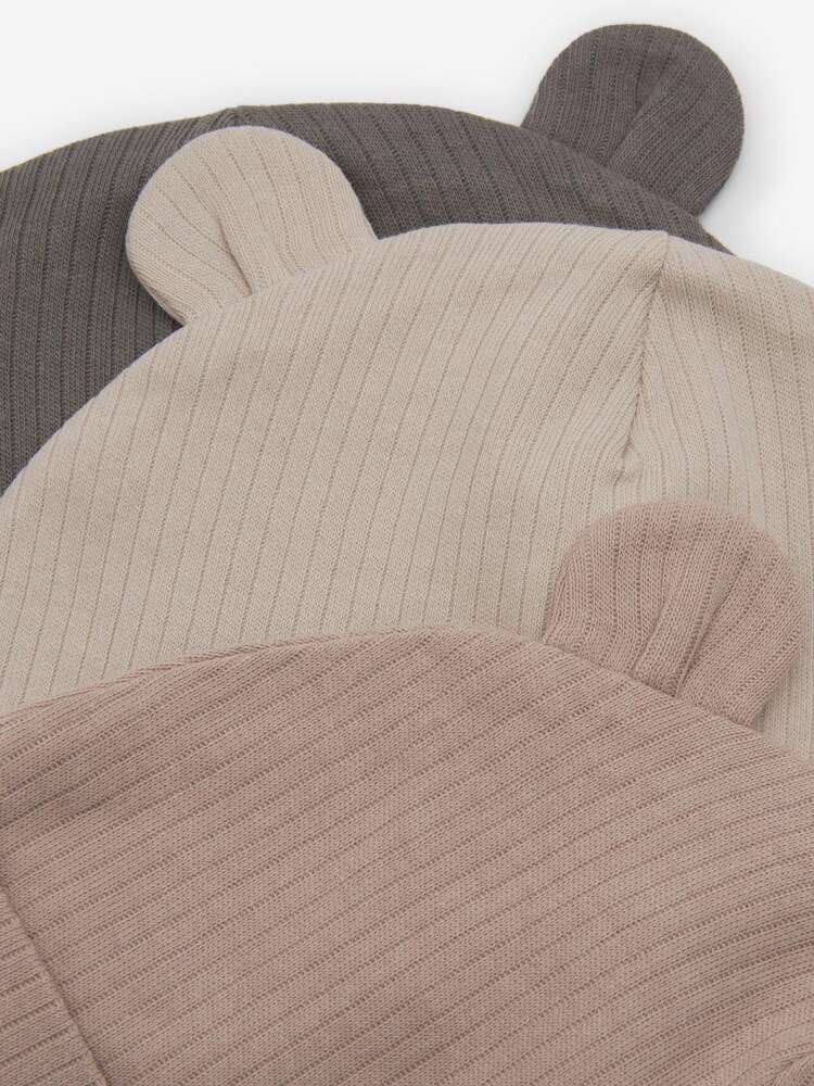 Neutral/Grau gerippt - 3er Pack Beanie-Mützen mit Bärenohren für Babys (0–18 Monate) - Bild 2 von 3 Neutral/Grau gerippt - 3er Pack Beanie-Mützen mit Bärenohren für Babys (0–18 Monate) - Bild 2 von 3
