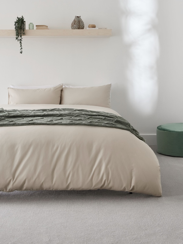 Natural Easy Care Polycotton Plain Duvet Cover and Pillowcase Set - Image 2 of 5