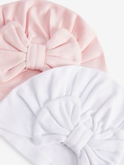 Pink/White Big Bow Baby Bow Turban 100% Cotton Hats 2 Pack (0mths-2yrs) - Image 2 of 3