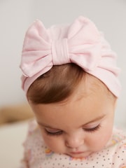 Pink/White Big Bow Baby Bow Turban 100% Cotton Hats 2 Pack (0mths-2yrs) - Image 3 of 3