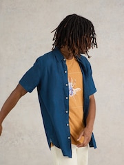 White Stuff Blue Camo Pembroke Short Sleeve 100% Linen Shirt - Image 2 of 6