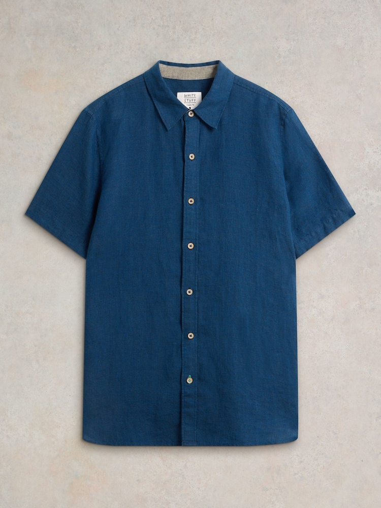 Camo bleu - White Stuff Pembroke Manches courtes  100% Lin Chemises - Image 5 of 6