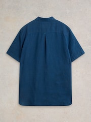 White Stuff Blue Camo Pembroke Short Sleeve 100% Linen Shirt - Image 6 of 6