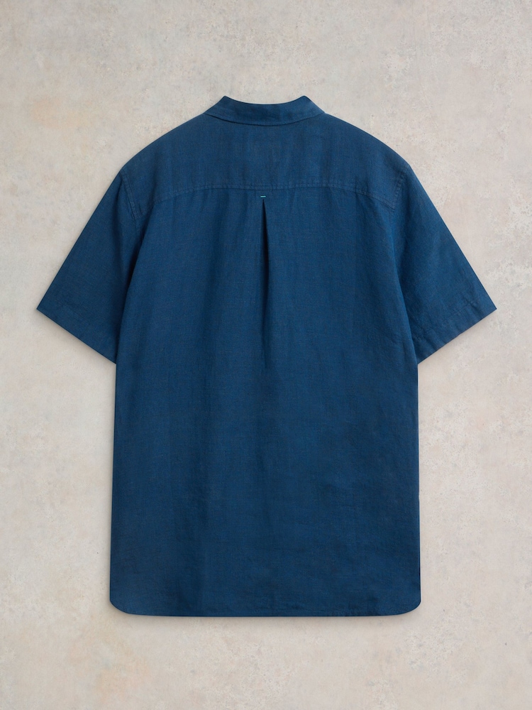White Stuff Blue Camo Pembroke Short Sleeve 100% Linen Shirt - Image 6 of 6