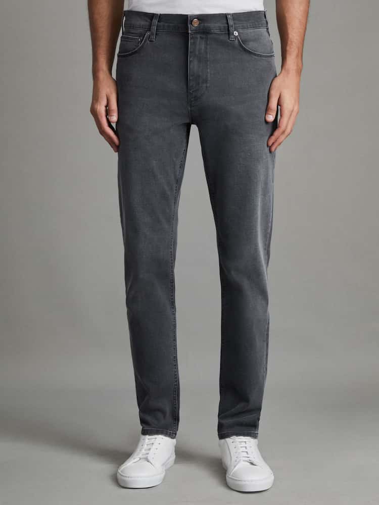Reiss Grey Robin Slim Fit Washed Jersey Jeans - Image 1 of 6 Reiss Grey Robin Slim Fit Washed Jersey Jeans - Image 1 of 6