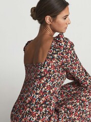 Reiss Black Print Miller Square Neck Long Sleeve Midi Dress - Image 3 of 6