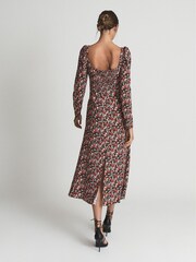 Reiss Black Print Miller Square Neck Long Sleeve Midi Dress - Image 5 of 6