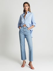 Reiss Light Blue Febe Mid Rise Kick Flared Jeans - Image 1 of 6