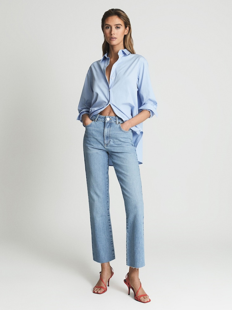 Reiss Light Blue Febe Mid Rise Kick Flared Jeans - Image 1 of 6
