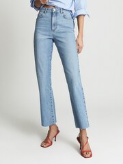 Reiss Light Blue Febe Mid Rise Kick Flared Jeans - Image 3 of 6