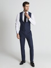 Reiss Indigo Millenium Hw Puppytooth Horseshoe Neck Slim Fit Waistcoat - Image 1 of 7