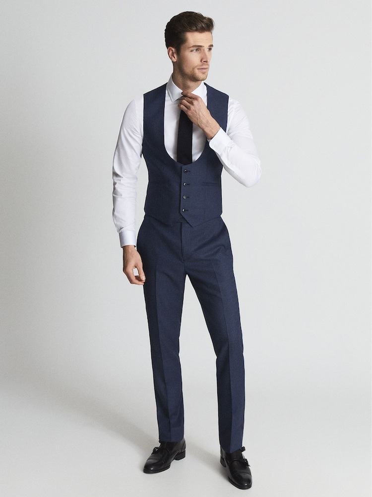 Reiss Indigo Millenium Hw Puppytooth Horseshoe Neck Slim Fit Waistcoat - Image 1 of 7