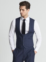 Reiss Indigo Millenium Hw Puppytooth Horseshoe Neck Slim Fit Waistcoat - Image 3 of 7