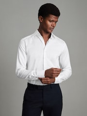 Reiss White Frontier Slim Fit Cotton Blend Shirt - Image 1 of 9