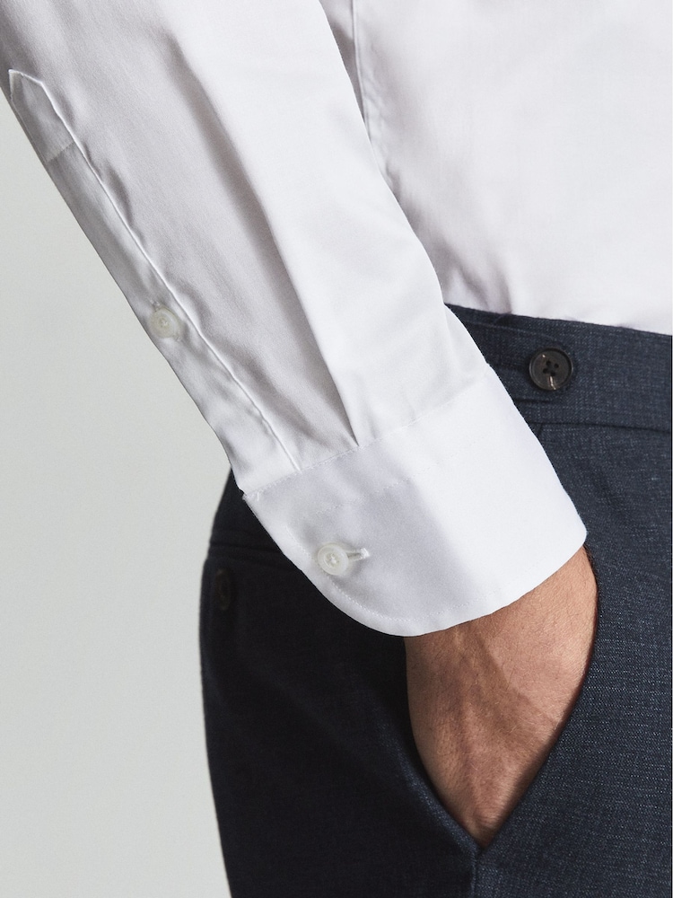 Reiss White Frontier Slim Fit Cotton Blend Shirt - Image 9 of 9