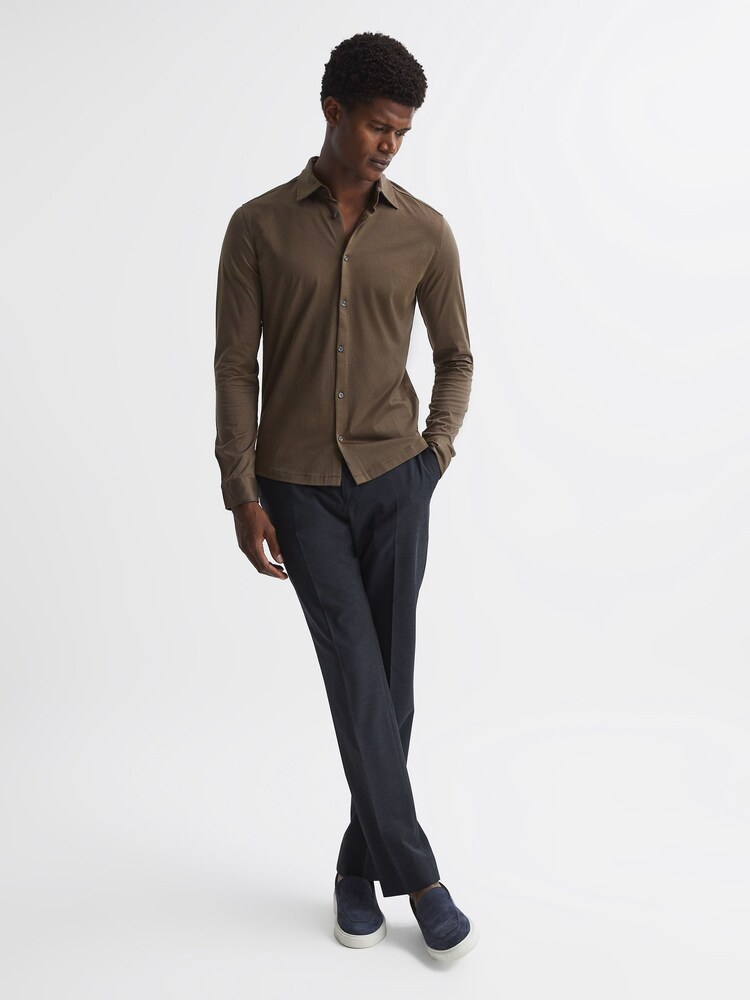 Reiss Mocha Baron Mercerised Jersey Shirt - Image 2 of 7