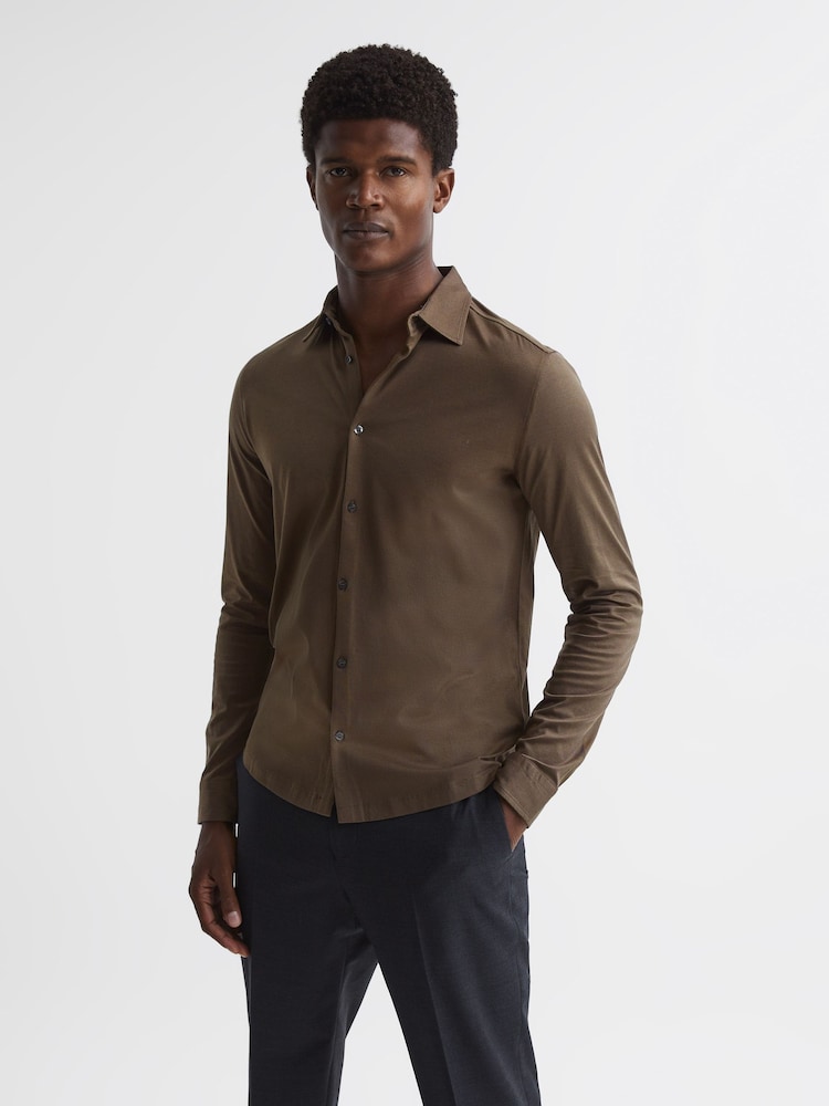 Reiss Mocha Baron Mercerised Jersey Shirt - Image 6 of 6