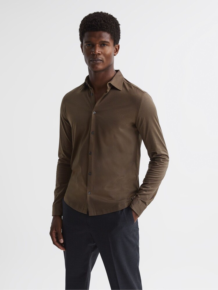 Reiss Mocha Baron Mercerised Jersey Shirt - Image 7 of 7