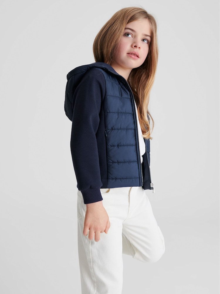 Reiss Navy Charley Junior Jersey Hooded Hybrid Jacket - Image 1 of 9