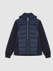 Reiss Navy Charley Junior Jersey Hooded Hybrid Jacket - Image 2 of 9