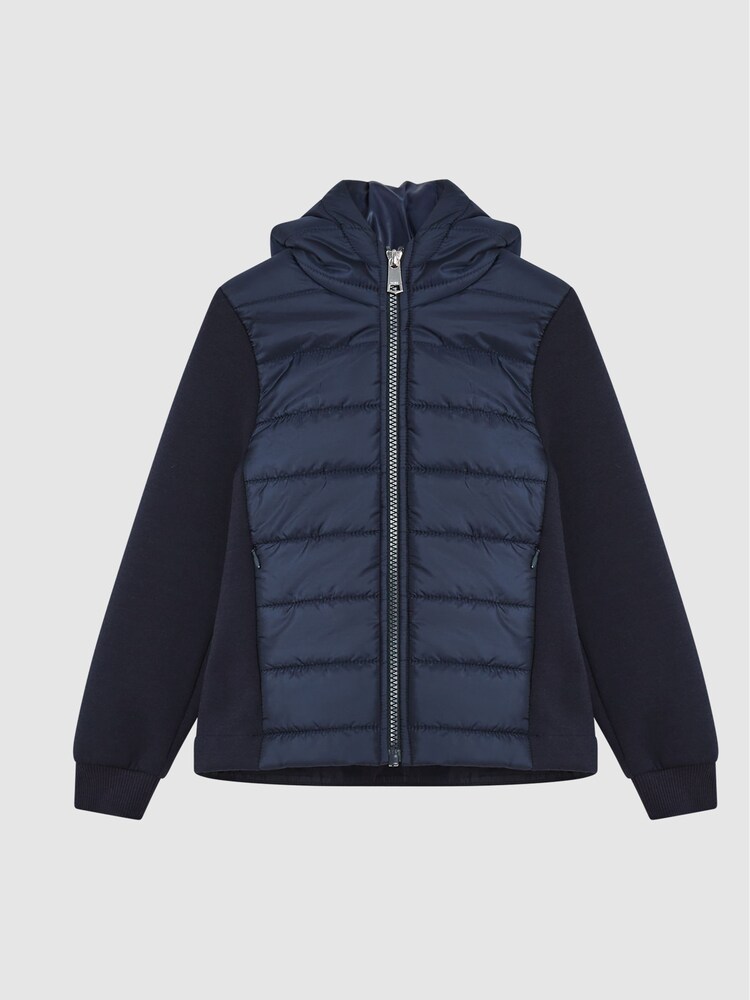Reiss Navy Charley Junior Jersey Hooded Hybrid Jacket - Image 2 of 9 Reiss Navy Charley Junior Jersey Hooded Hybrid Jacket - Image 2 of 9